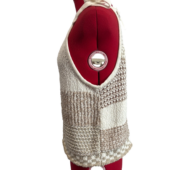 Anthropologie Beige and Cream Patchwork Knit Tank Top LL125 - Picture 8 of 11
